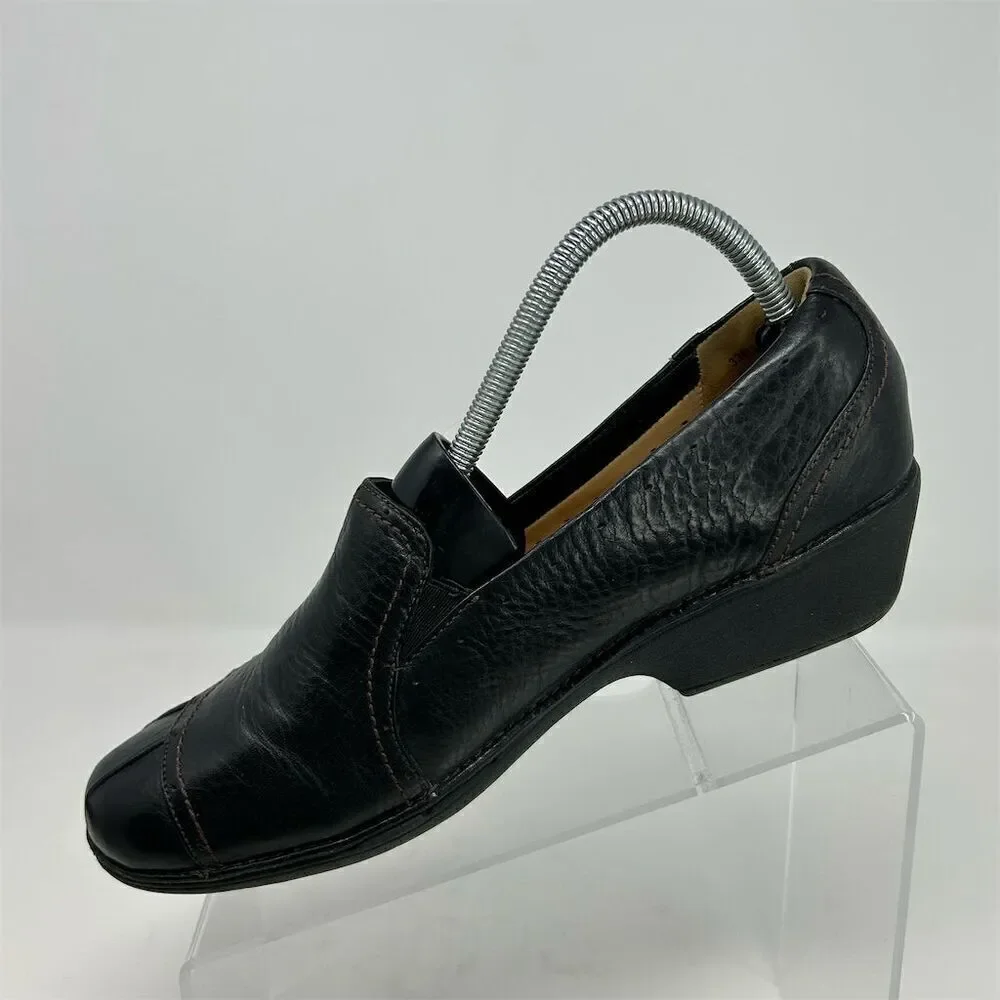 Clarks Women's Unstructured Black Leather Slip-On Loafers Size 10M Casual